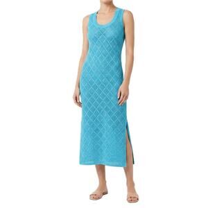 Falconeri Blue Anise Long Crochet Tank Side Slit Midi Dress size M NEW Tags